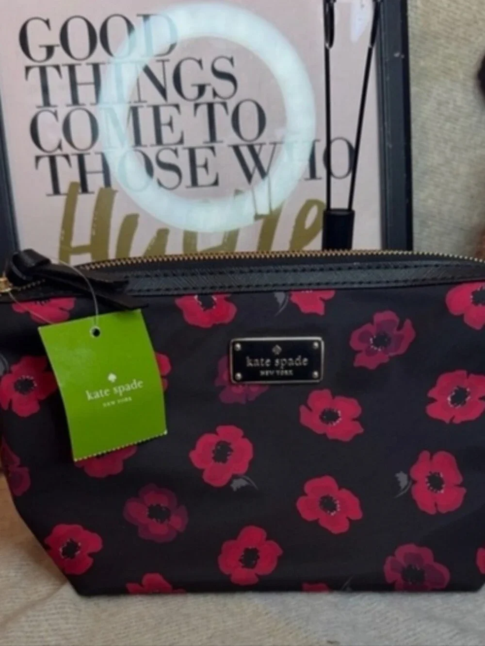 kate spade Black Laptop Sleeve & Pouch with Red Floral Print/BNWT